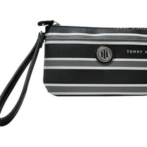Tommy Hilfiger Black and Gray Striped Wristlet